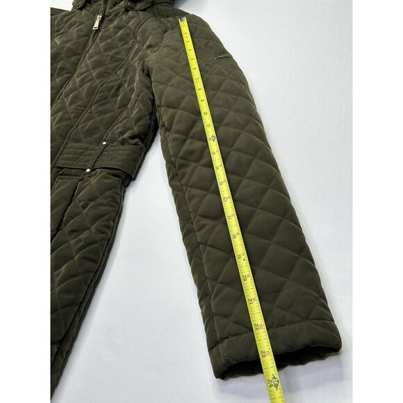 Laundry Shelli Segal Quilted Coat Women’s Medium Detachable Hood Green + Stain** - Picture 11 of 16
